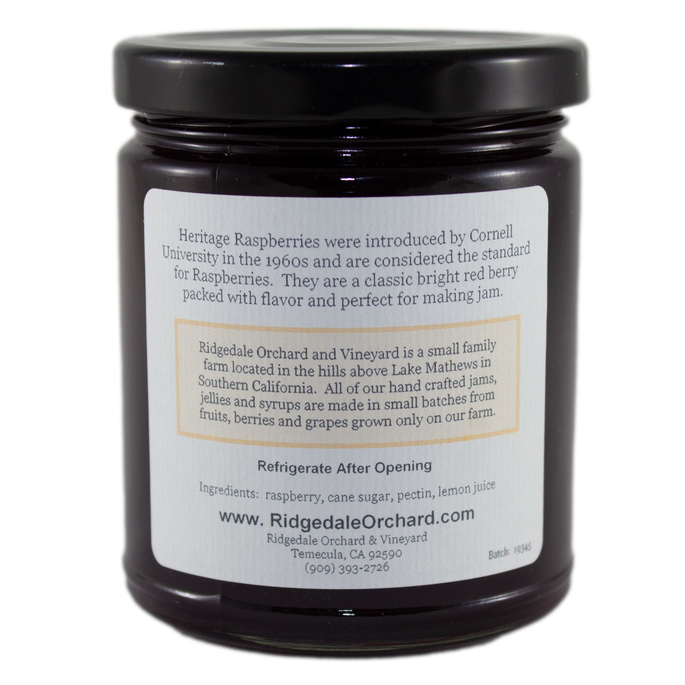 Raspberry artisan jam, handmade from Ridgedale Orchard and Vineyard
